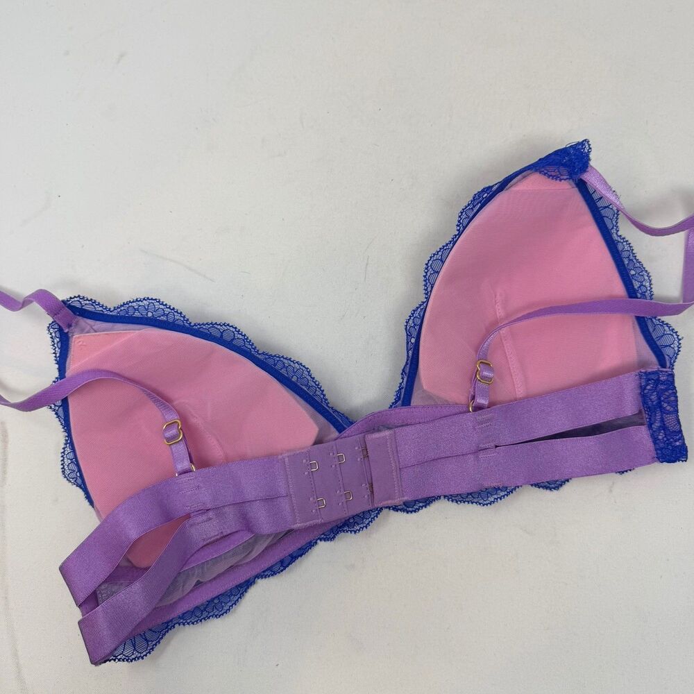 Free People Dora Larsen All Over Lace Underwire Bra in Purple & Pink 36B US 6 4 - Picture 7 of 10